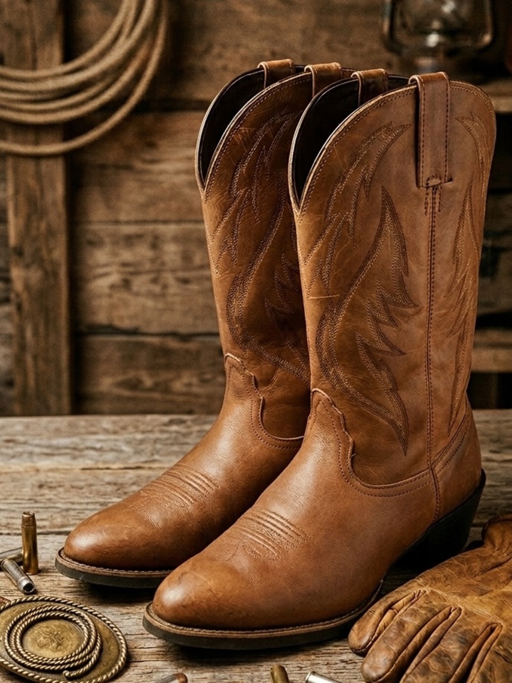Nocona Mens Tan Brown Round Toe Embroidered Cowboy Boots Size 8.5